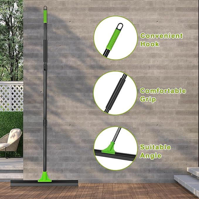Rubber Floor Squeegee with 24” Heavy Duty Silicone Rubber Scraper Head and 60” Long Adjustable Handle, Shower Squeegees for Concrete Floor, on Multi-Surface Tile Glass Pool Garage Cleaning - NeatNest