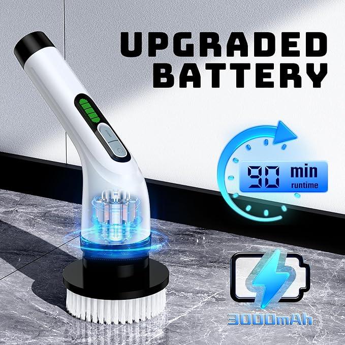Electric Spin Scrubber - Cordless Bathroom Scrubber with 7 Brush Heads - Dual Speed IPX7 Waterproof Power Scrubber for Heavy-Duty Bathtub, Glass, Tile, and Car Cleaning (White) - NeatNest