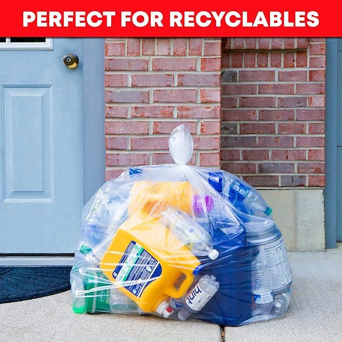 Veska 30-33 Gallon Clear Trash Bags Heavy Duty (Value Pack 100 Bags w/Ties) Large Clear Plastic Recycling Garbage Bags. Large Trash Bags 30+, 32 Gallon - NeatNest