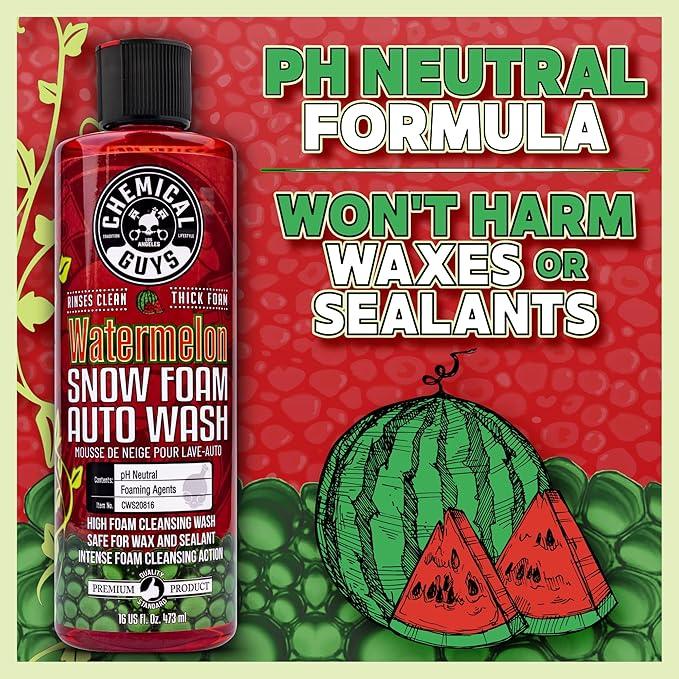 Chemical Guys CWS20816 Watermelon Snow Foam Car Wash Soap, (Works with Foam Cannons or Bucket Washes) Safe for Cars, Trucks, Motorcycles, RVs & More, 16 fl oz, Watermelon Scent - NeatNest