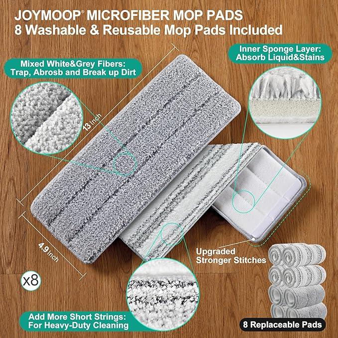 JOYMOOP Mop and Bucket with Wringer Set for Floor Cleaning and Wall Cleaner, Flat Mop and Bucket System Set with 2 Mops and 8 Large Microfiber Pads - Green - NeatNest