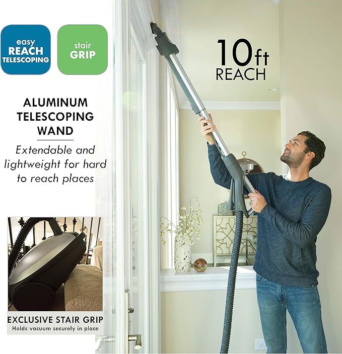 Kenmore Elite 21814 Pet Friendly CrossOver Lightweight Bagged HEPA Canister Vacuum with Pet PowerMate, Extended Telescoping Wand, Retractable Cord, 2 Floor Nozzles, and 4 Cleaning Tools-Silver/Gray - NeatNest
