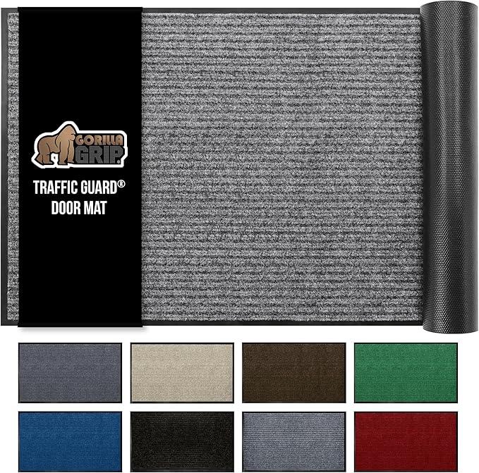 GORILLA GRIP Waterproof Traffic Guard Door Mat, 59x24, Heavy Duty Entryway Mats, Strong Rubber Back Commercial Rugs for Office Hallway, Garage Floor and Home, Low Profile Carpet Runner, Light Gray - NeatNest