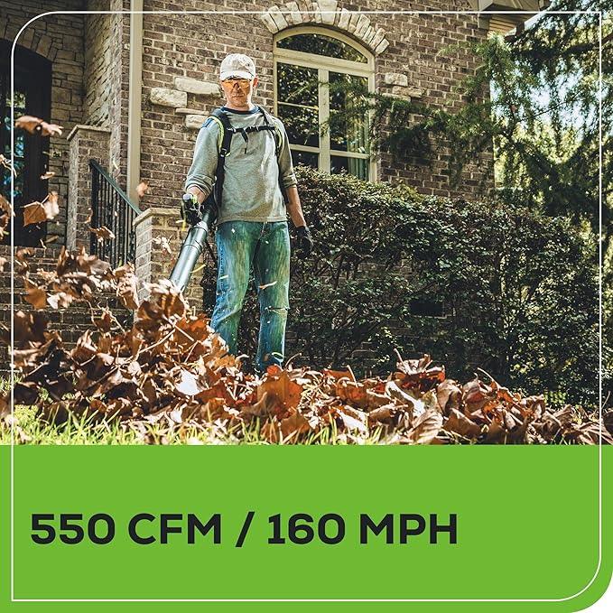 Greenworks 60V 550 CFM Brushless Backpack Blower, 5.0Ah Battery and 6A Charger - NeatNest
