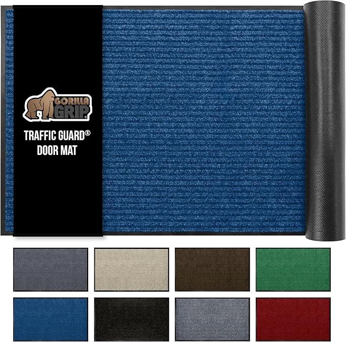 GORILLA GRIP Waterproof Traffic Guard Door Mat, 47x35, Heavy Duty Entryway Mats, Strong Rubber Back Commercial Utility Rugs for Office Hallway, Garage Floor and Home, Low Profile Carpet Runner, Blue - NeatNest