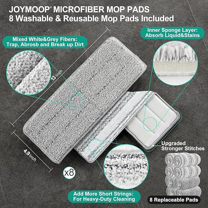 JOYMOOP Mop and Bucket with Wringer Set for Floor Cleaning and Wall Cleaner, Flat Mop and Bucket System Set with 2 Mops and 8 Large Microfiber Pads - White - NeatNest