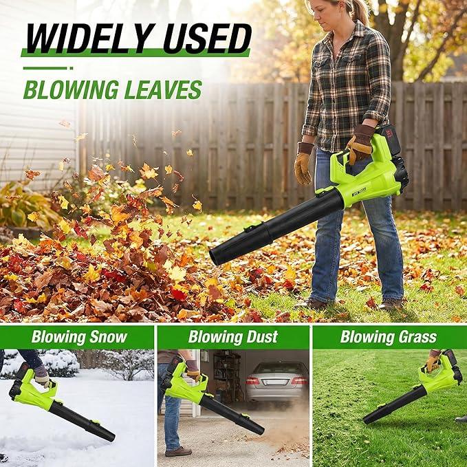 21V Cordless Leaf Blower - 3500W 350m/s, Stepless Variable Speed, Extended Nozzle, Rechargeable with Safety Gear (Green:1*Battery + Charger) - NeatNest