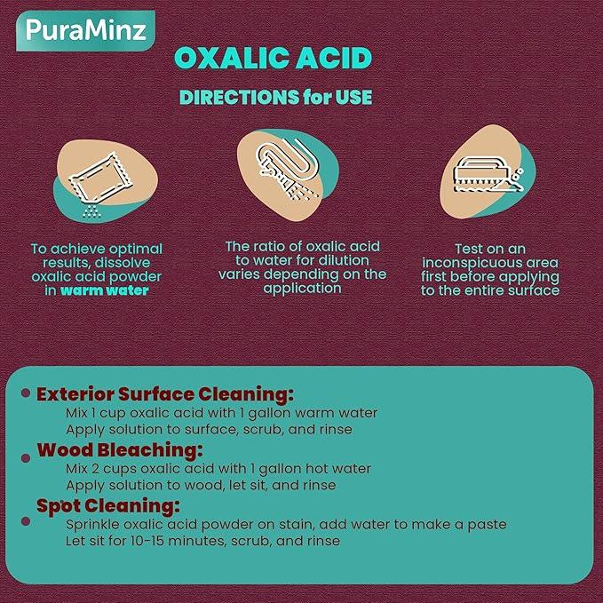 Oxalic Acid (2 lbs) 99.6% Pure - Multipurpose Cleaner and Stain Remover for Wood | Metal | Stone | Concrete - Rust Remover - Wood Restorer - Deck Cleaner - (C2H2O4) - Durable Resealable Packaging. - NeatNest