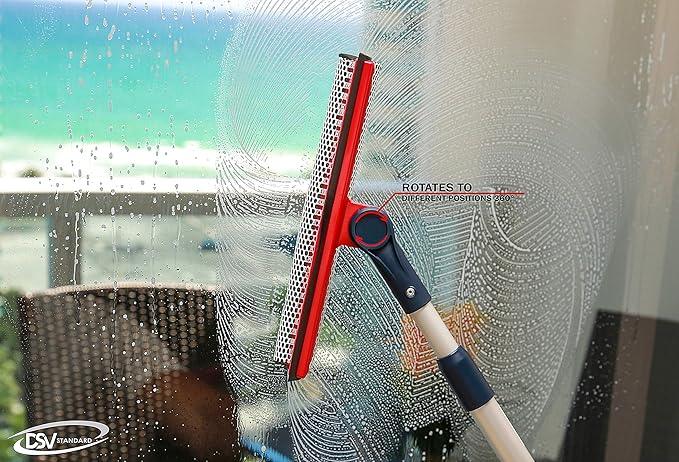 DSV Standard Professional Window Squeegee | 2-in-1 Window Cleaner Sponge and 10" Soft Rubber Strip with Extension Pole 34 INCH & 86.5 cm | Adjustable to Clean from Multiple Angles - NeatNest
