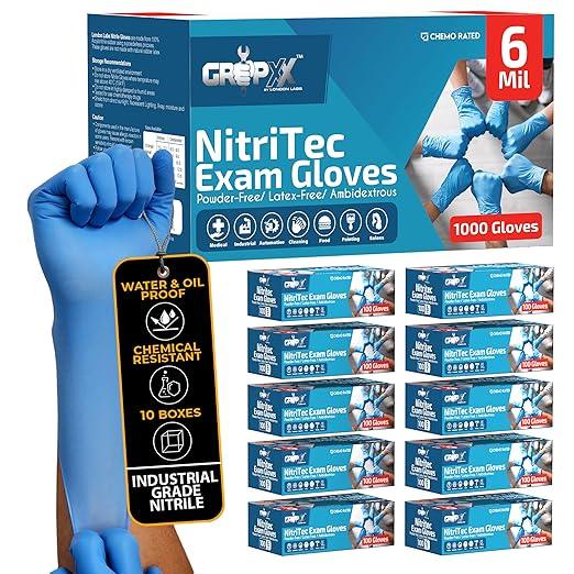 Heavy Duty 6 Mil Blue Nitrile Gloves Disposable Latex & Powder Free -Extra Stretchy Fentanyl Safe |Medical,First Aid Kit,EMT|Food Safe Rubber Gloves for Cooking & Cleaning|Bulk Pack (1000) - NeatNest
