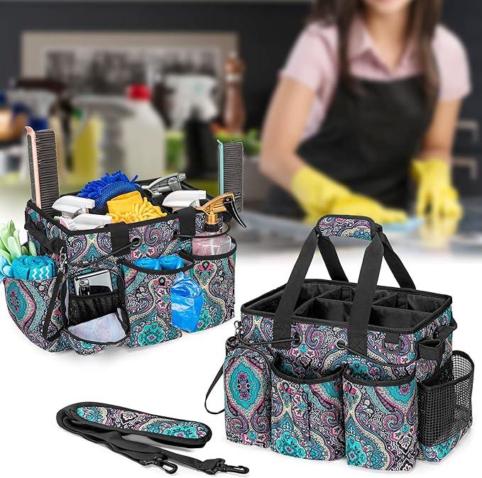 LoDrid Large Professional Cleaning Caddy with Detachable Divider, Supply Organizer with Handle and Shoulder Strap, Cleaning Bags for Housekeepers & Cleaners, Totem - NeatNest