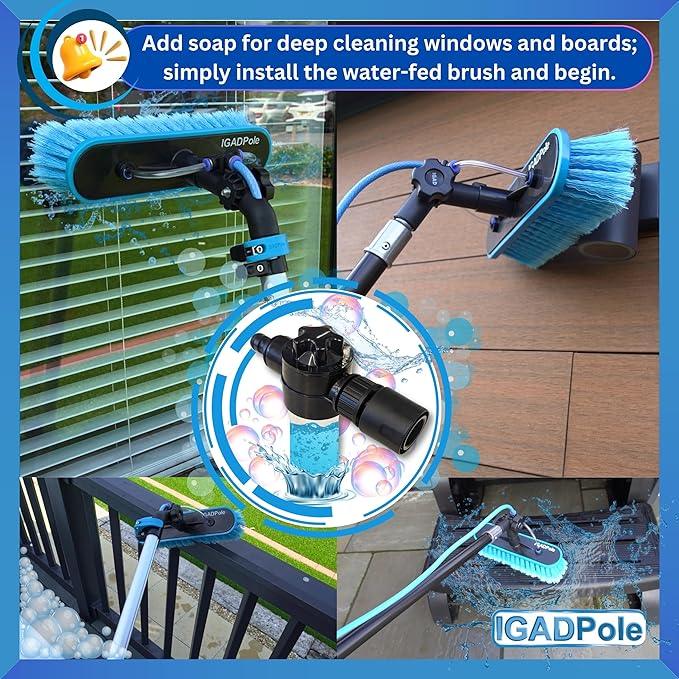 IGADPole 24 FT Washing Kit: Water-fed Brush with Soap Dispenser, Cobweb Dusters, with 6-Stage Telescoping Pole 5-24ft Pole/Window and Dusting Cleaning Kit - NeatNest