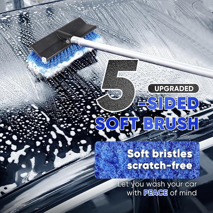 5-12ft Car Wash Kit,8 Piece,Thickened Aluminum Telescopic Rod,Cleaning Brush,Tire Brush,180 ° Chenille Mop,Fiber Towel,Storage Bag,2-Piece Detail Brush,Car,RV,Truck Clean Kit - NeatNest