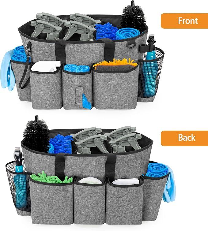 LoDrid Professional Cleaning Tote Caddy for Cleaning Supplies, Cleaning Bag Organizer with Dividers and Handle Strap for Housekeepers Work, Gray, (Bag Only) - NeatNest
