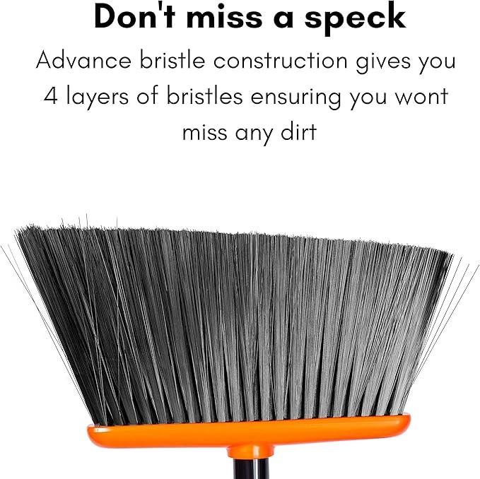 BirdRock Home Broom and Dustpan Set - Lobby Dust Pan - Orange and Grey Durable Set - Indoor or Outdoor - Sweep Combo Great for Kitchen, Home, Garage and Office - Clip On Self Cleaning Bristles - NeatNest