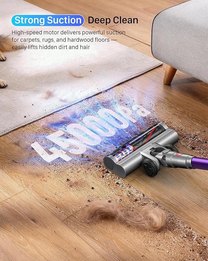 Cordless Vacuum Cleaner - Powerful Stick Vacuum with HEPA Filter, 55-Min Runtime, LED Light, Anti-Tangle Brush, Detachable Battery, Lightweight for Home, Pet Hair, Carpets & Hard Floors - NeatNest