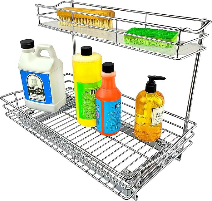 LYNK PROFESSIONAL® Pull Out Under Sink Kitchen Cabinet Organizer - 11.5 in. x 18 inch deep Drawer - Sliding Shelf Organizer for Cabinets and Undersink Storage Shelves - Lifetime Ltd. Warranty – Chrome - NeatNest