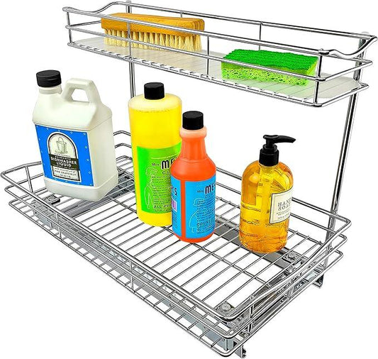 LYNK PROFESSIONAL® Pull Out Under Sink Kitchen Cabinet Organizer - 11.5 in. x 18 inch deep Drawer - Sliding Shelf Organizer for Cabinets and Undersink Storage Shelves - Lifetime Ltd. Warranty – Chrome - NeatNest