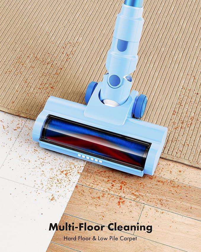 Trucozie Cordless Vacuum Cleaner, 8-in-1 Lightweight Stick Vacuum with 45mins Runtime, Powerful Suction, Rechargeable Cordless Vacuum for Carpet, Tile, Pet Hair, Hardwood Floors, Blue - NeatNest