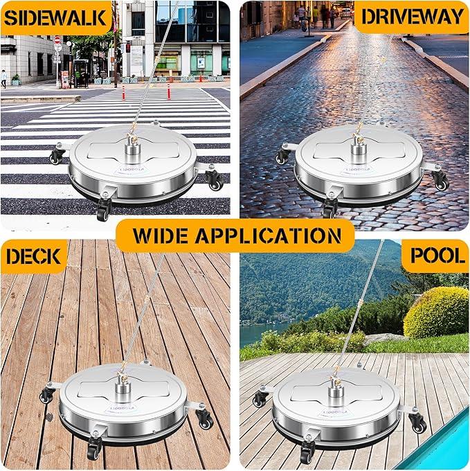 19" Pressure Washer Surface Cleaner with 4 Wheels - Stainless Steel Surface Cleaner for Pressure Washer Attachment for Concrete, Patio, Sidewalk, Deck, Driveways and Daily Washing - PWS 19 - NeatNest