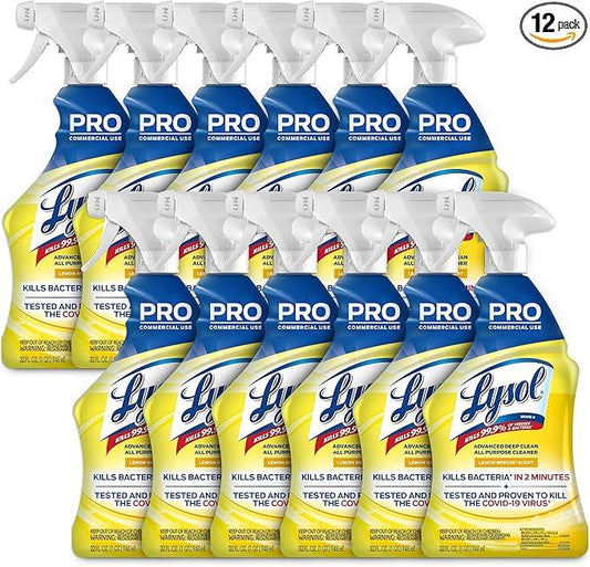 Lysol Pro All-Purpose Cleaner, Advanced Deep Cleaning Sanitizing and Disinfecting Spray, For Commercial Use, Use to Clean and Deodorize, Lemon Breeze Scent, 32oz (Pack of 12) - NeatNest
