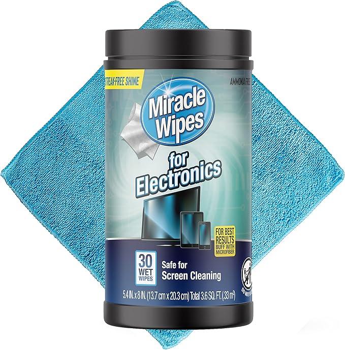 MiracleWipes for Electronics Cleaning - Screen Wipes Designed for TV, Phones, Monitors and More - Includes Microfiber Towel - (30 Count) - NeatNest
