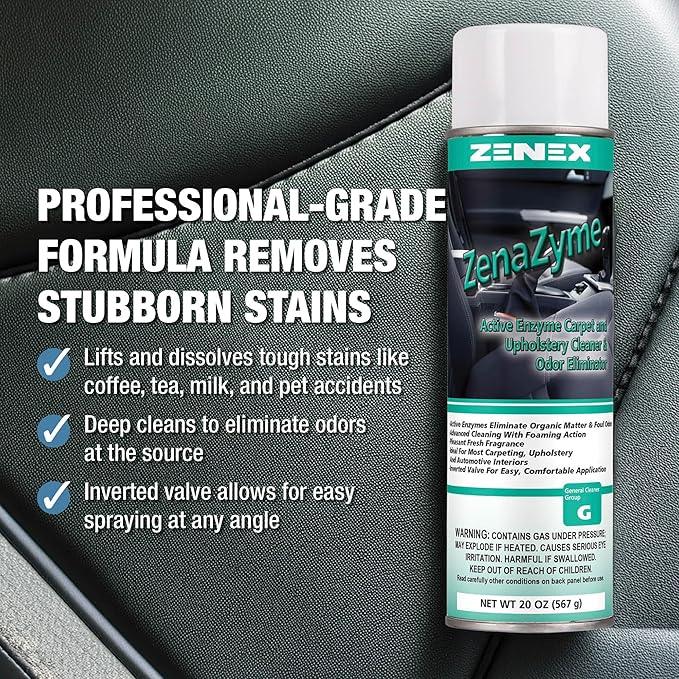 Zenex ZenaZyme Active Enzyme Carpet & Upholstery Cleaner - Professional-grade Stain Remover | Deep Foaming Formula for Carpets, Upholstery, & Interiors | Fresh Scent | 20 oz (2 Pack) - NeatNest