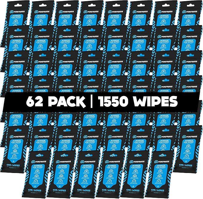 Fortress Car Interior Wipes (25 ct, Pack of 62) for Car Interior Cleaning, Dashboard, Seats, Detailing, and Steering Wheel [Travel Size] Skin-Safe Car Interior Cleaner Supplies - NeatNest