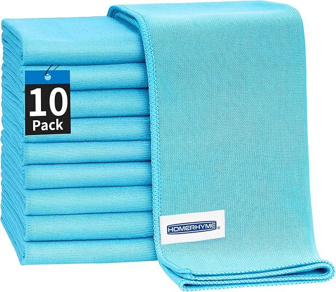 HOMERHYME Microfiber Glass Cleaning Cloth - 10 Pack Polishing Cloths, 16" x 14" Window Cleaning Towel, Streak Free, Lint Free, Great for All Delicate Surface, Glasses, Stainless Steel, Windshield. - NeatNest