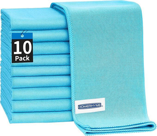HOMERHYME Microfiber Glass Cleaning Cloth - 10 Pack Polishing Cloths, 16" x 14" Window Cleaning Towel, Streak Free, Lint Free, Great for All Delicate Surface, Glasses, Stainless Steel, Windshield. - NeatNest