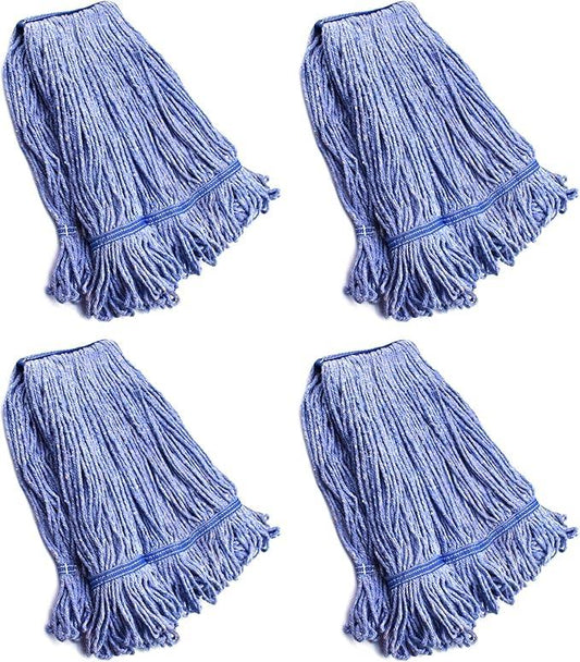 String Mop Heads Replacement Heavy Duty Commercial Grade Blue Cotton Looped End Wet Industrial Cleaning Mop Head Refills (4, Medium) - NeatNest