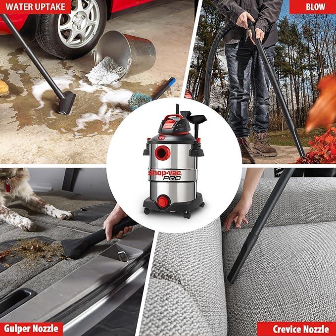Shop-Vac 12 Gallon 6.0 Peak HP Wet/Dry Vacuum, Stainless Steel Tank, 3 in 1 Function Portable Shop Vacuum with Attachments, Drain Port, Ideal for Jobsite, Garage & Workshop. 5926211 - NeatNest