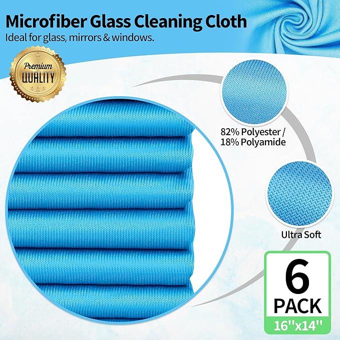 HOMERHYME Microfiber Glass Cleaning Cloth, 6 Pack Window Glass Cleaning Rags, Reusable Lint-Free Streak Free Polishing Cloth Wipes for Stainless Steel, Eyeglasses, Mirrors, Screens & Lenses,16"x14" - NeatNest