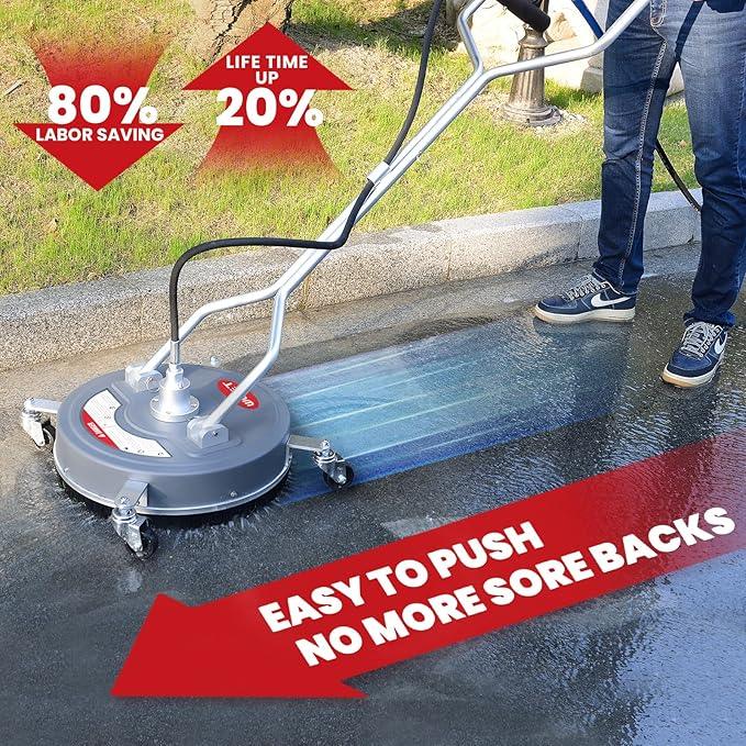 WOJET 18” Pressure Washer Surface Cleaner with 4 Wheels & Dual Handles, 4500PSI Surface Cleaner Attachment for Pressure Washer for Concrete Driveway Sidewalk Deck Patio Cleaning, 3/8'' Quick Connect - NeatNest