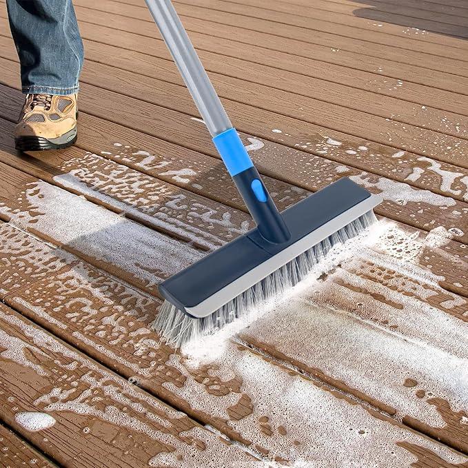 KeFanta Deck Brush with Long Handle, 2 in 1 Floor Scrub Brush for Cleaning, 56" Stiff Bristle Outdoor Scrubber Brush for Patio Concrete Boat Garage Bathroom Kitchen Wall Shower - NeatNest