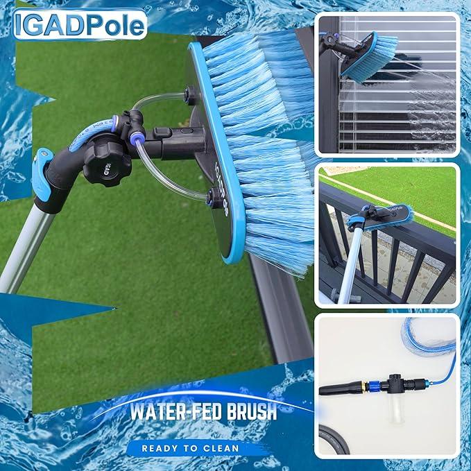 IGADPole 12 FT Water-Fed Washing Kit with Soap-Dispenser, Brush, 10″ Squeegee & Cobweb Duster for Windows, Gutters, Solar Panels & Exterior Walls - NeatNest