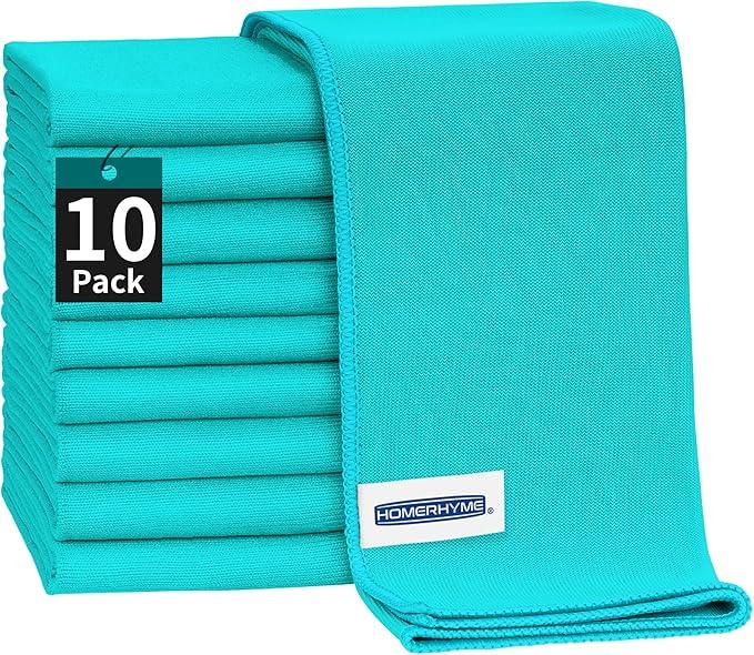 HOMERHYME Microfiber Cleaning Cloth - 10 Pack Glasses Cleaning Cloth, 16" x 14" Window Cleaning Rags, Streak Free Lint Free Polishing Cloths Wipes for Eye Glass, Stainless Steel, Windshield, Turquoise - NeatNest