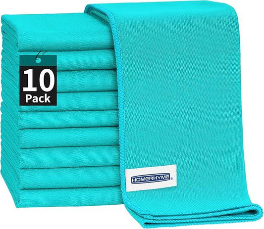 HOMERHYME Microfiber Cleaning Cloth - 10 Pack Glasses Cleaning Cloth, 16" x 14" Window Cleaning Rags, Streak Free Lint Free Polishing Cloths Wipes for Eye Glass, Stainless Steel, Windshield, Turquoise - NeatNest
