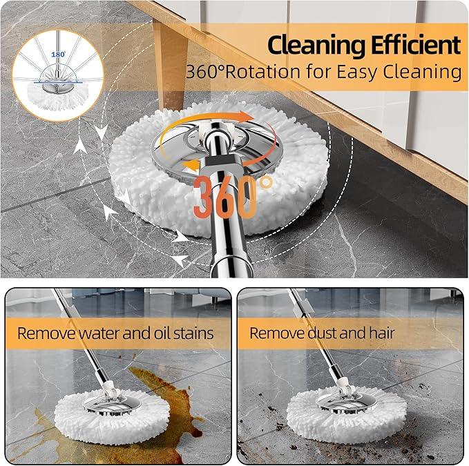 Spin Mop and Bucket with Wringer Set for Home,360° Mop and Bucket with Separate Clean and Dirty Water,Wet Dust Mop for Floor Cleaning with Extra Refills (Square Silver) - NeatNest