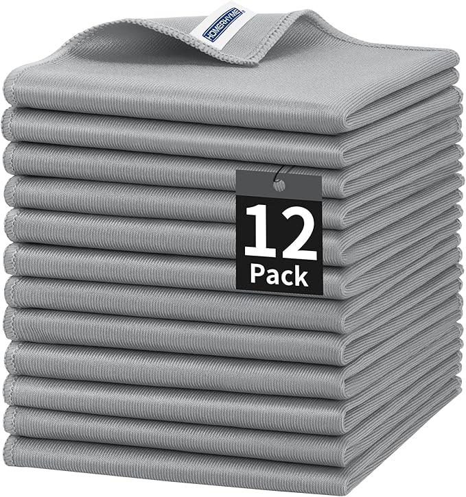 HOMERHYME Microfiber Cleaning Cloth, 12 Pack Window Glasses Cleaning Cloth, Reusable Lint-Free Streak Free Polishing Cloth Wipes for Stainless Steel, Eyeglasses, Mirrors, Screens & Lenses,12"*12" Grey - NeatNest