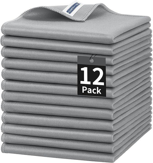 HOMERHYME Microfiber Cleaning Cloth, 12 Pack Window Glasses Cleaning Cloth, Reusable Lint-Free Streak Free Polishing Cloth Wipes for Stainless Steel, Eyeglasses, Mirrors, Screens & Lenses,12"*12" Grey - NeatNest