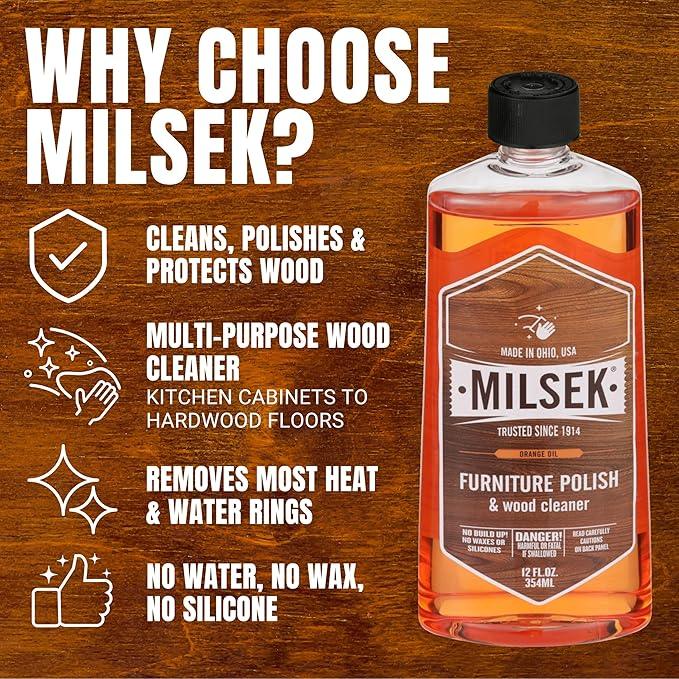 Milsek Furniture Polish, Orange Oil Furniture Cleaner and Polish Cloth, 12 fl oz - NeatNest