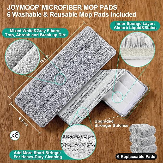 JOYMOOP Mop and Bucket Set with Wringer, Flat Mops for Floor Cleaning, Wall Mop Cleaner with Long Handle, Hardwood Floor Mop with 6 Microfiber Pads - NeatNest