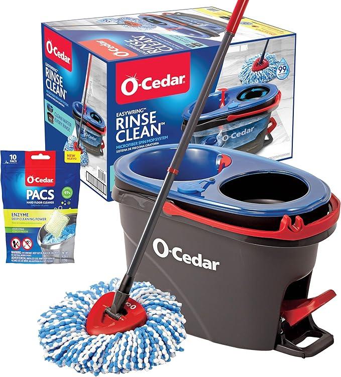 O-Cedar RinseClean Microfiber Spin Mop & Bucket Floor Cleaning System with Citrus Pac (Variety Pack) - NeatNest