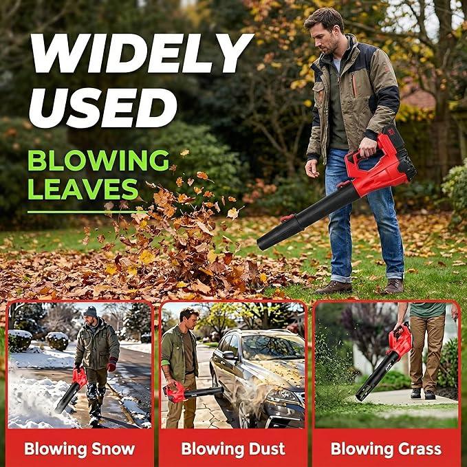 21V Cordless Leaf Blower - 3500W 350m/s, Stepless Variable Speed, Extended Nozzle, Rechargeable with Safety Gear (Red:1*Battery + Charger) - NeatNest