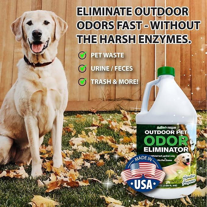 Nature's Freedom Hose-End Outdoor Pet Odor Eliminator – Gallon Enzyme Cleaner with Spray Gun for Yard, Turf, Patios, Kennels, Concrete - NeatNest