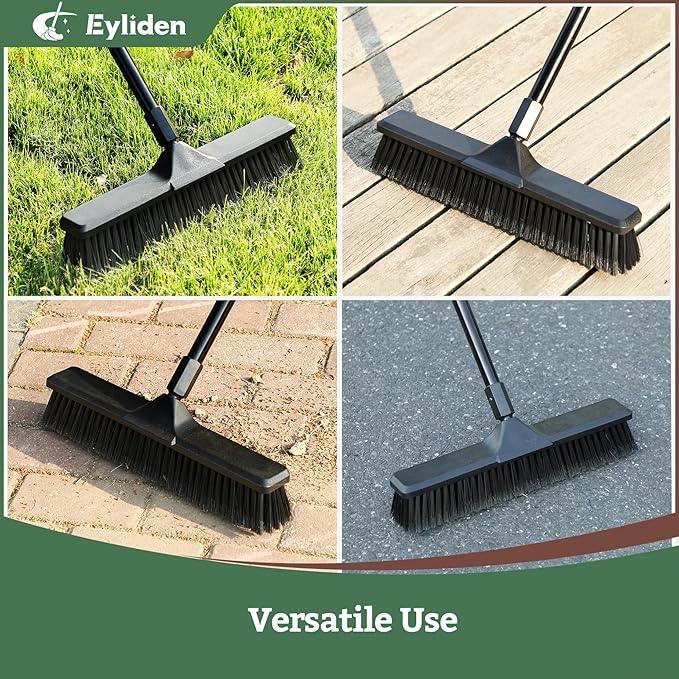 Eyliden Heavy Duty Push Broom 18" - Heavy-Duty, Stiff Bristles, 66" Long Handle - Sweeper Shop Brooms for Garage Concrete Sidewalk Driveway Yard Patio Deck Warehouse Sweeping, Sweep Snow (Black) - NeatNest