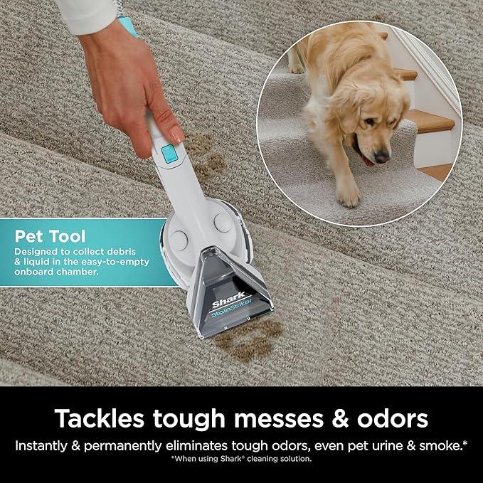 Shark CarpetXpert with StainStriker Upright Carpet, Area Rug & Upholstery Cleaner with Pet Mess Extractor Tool, Perfect for Pets, Carpet Shampooer, 3 Cleaning Tools, Cleaning Solutions, White, EX201 - NeatNest