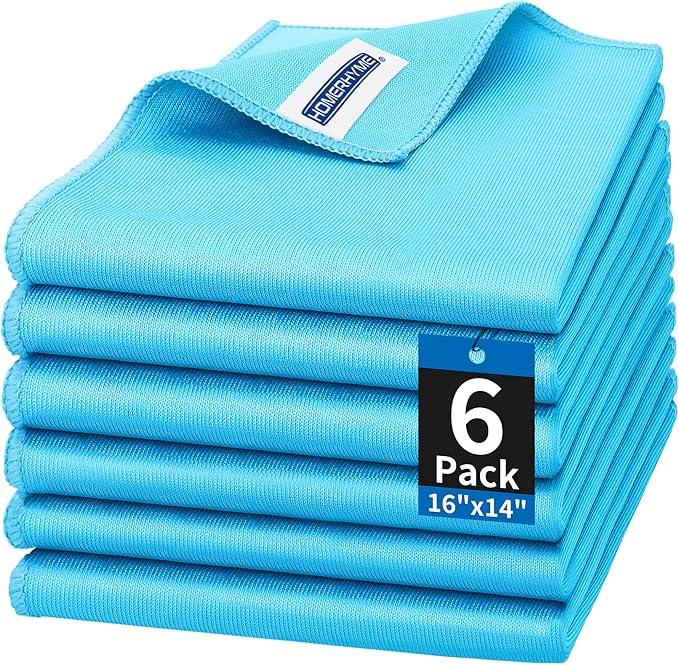 HOMERHYME Microfiber Glass Cleaning Cloth, 6 Pack Window Glass Cleaning Rags, Reusable Lint-Free Streak Free Polishing Cloth Wipes for Stainless Steel, Eyeglasses, Mirrors, Screens & Lenses,16"x14" - NeatNest