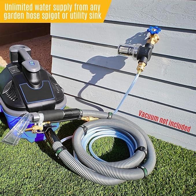 Hi Detail Shop Vac Extractor Kit with Wand and Hose, Adapter Converts Vacuum to carpet & upholstery Extractor for auto detailing & home (50 Ft Waterline, 15 Ft Vac Hose) - NeatNest